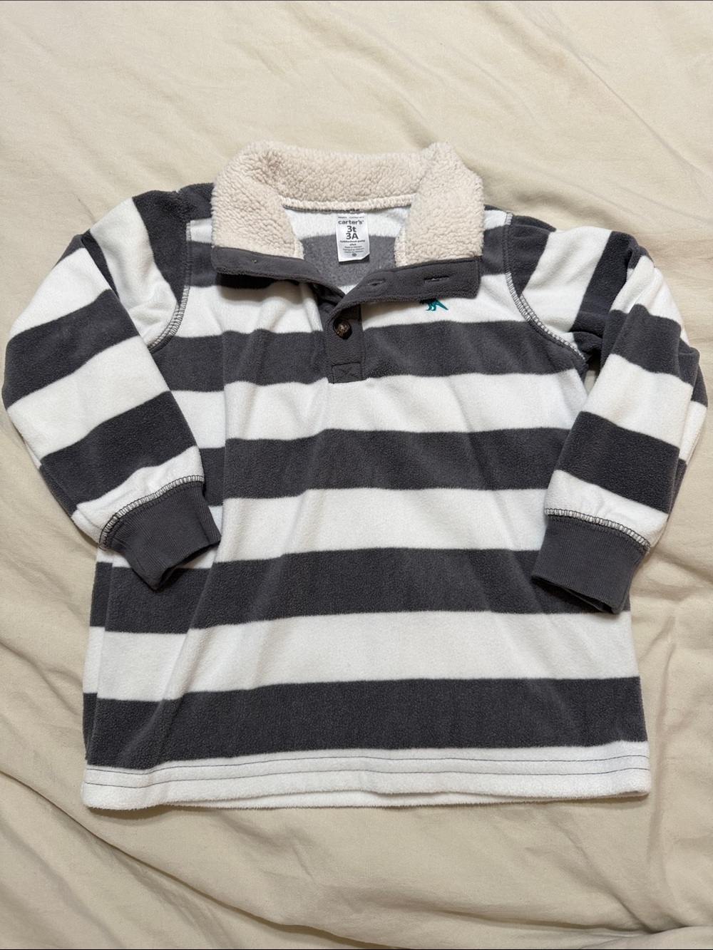 Carter's Gray and White Striped Sherpa-Collar Pullover